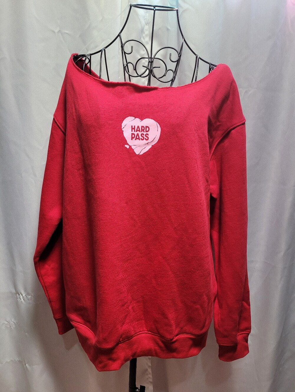 wild fable Red Off-the-Shoulder Sweatshirt with Heart Graphic
